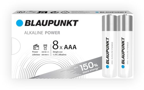 BLAUPUNKT AAA batterie alcaline, confezione da 8, per gli orologi a parete e telecomandi TV, LR03BPO/8CB