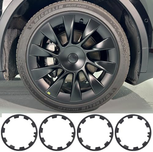 KALOFOR for Tesla Model Y 20 Inch Wheel Rim Protector Hubcaps Induction Wheels Rim Cover Tire Trim Rings Matte Black 4Pcs Model Y Accessories