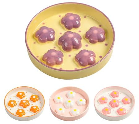 Ceramic Slow Feeder Cat Bowl – Anti-Vomiting Food Dish with Fun Maze Design – Colorful Slow Eating Plate for Cats – Microwave & Dishwasher Safe – 6.3 W × 1.2 H - Light Purple Flower