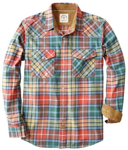 Dubinik® 6 oz Camisa Franela Hombre Western Vaquero Cuadros Camisas Manga Larga Camisa con Botones De Perlas Regular Fit