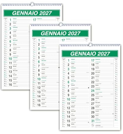 Calendario - TRIS CALENDARI 2027 da parete 297 x 420 mm (A3) (Verde)
