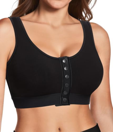 Gotoly Women Post Surgery Front Fastening Sports Bra with Breast Support Full Coverage Compression Bra After Surgery (M, Black)