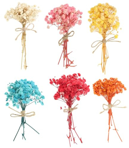 PATIKIL Mazzo di Fiori Secchi Mini, 6pz Gisofila Naturale con Stelo Decorazione Pianta Floreale Boho per Creazioni Fai da Te Regalo, Rosa/Azzurro/Arancione/Rosso/Bianco/Giallo