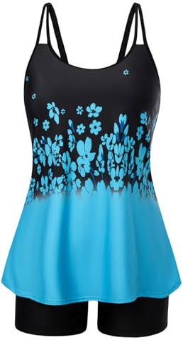 Hanna Nikole Tankini Swimsuits for Women 2026 Sporty Long Torso Swim Tank Top with Boy Shorts Gradient Flower L