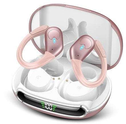 coioc Bluetooth Kopfhörer Sport, Kabellose Bluetooth 5.3 In Ear Ohrhörer mit ENC Mikrofon, 60Std HiFi Stereo, Ladekoffer LED Anzeige, Comfort Fit, IP7 Wasserdicht, Rosa