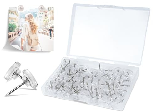 120 chinchetas con Caja de Almacenamiento, chinchetas de 16 mm, Cabeza Plana, propósitos Transparentes, Agujas para tablón de anuncios, Tablero de Corcho, Fotos, mapas, Manualidades, etc.
