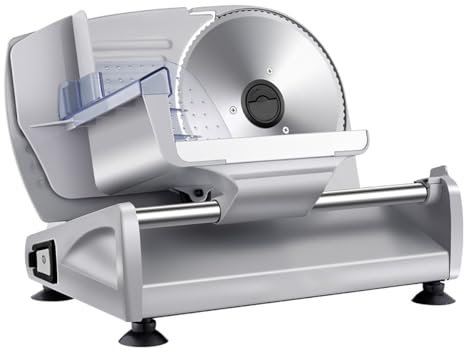 Affettatrice domestica, 200W, spessore fetta regolabile, piastra di contatto in acciaio inox, lama rimovibile per una facile pulizia, piedini antiscivolo, adatta per carne, verdura e frutta, pane