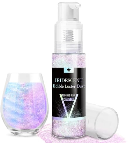 Iridescent Edible Glitter Spray, 20g Luster Dust Edible Glimmer Powder for Sparkling Cocktails, Cake, Cupcakes, Wine, Beverage, Food Grade Shimmer Dust Powder for Baking, Drinks, Cookies Decoration