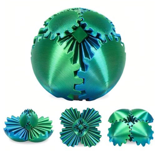 Gear Ball 3D Stampato Palla Antistress per Bambini e Adulti,Spin Ball Fidget Toys,Palla Ingranaggio Rotante Colorata 3D,Regalo per Bambini,Alleviare Stress Ufficio (Blu-Verde,Diametro: 6,5 cm)