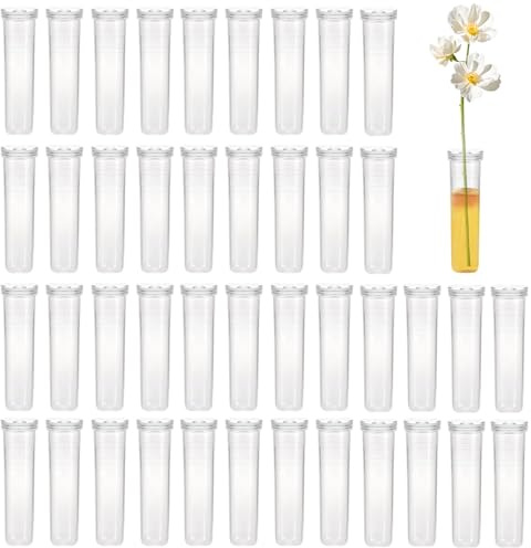 Bbtcxjs 42 tubos de ensayo de flores, tubos de agua reutilizables de plástico con tapa, viales de tubo de agua florales transparentes para mantener las plantas y flores frescas, arreglos florales