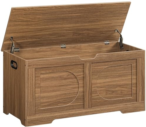 MAHANCRIS Storage Chest, 39.4” Toy Box, Entryway Storage Trunk, Shoe Bench with Storage, Engineered Wood Storage Cabinet with 2 Safety Hinges, Entrance Bench for Living Room, Honey Brown SCOR2001