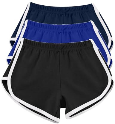 AMDOLE Lot de 3 shorts de course à pied en coton pour femme - Pantalon chaud d'été pour femme, entraînement, gym, sport, yoga, jogging, plage, maillot de bain - Taille élastique, Rouge, S