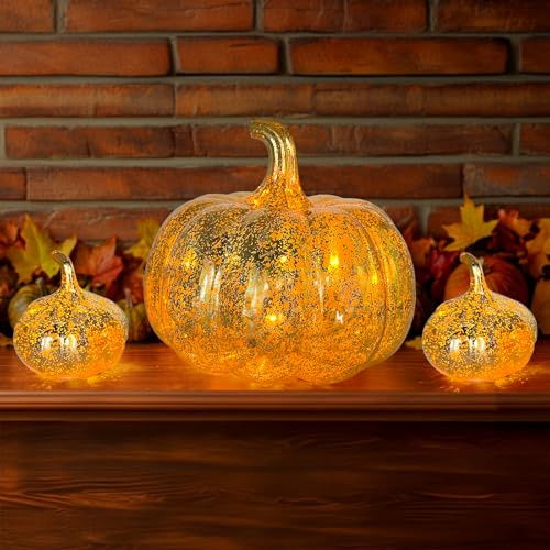 Zucca Halloween Luminosa Con LED, 3 Pezzi Luci Zucche Decorative Autunnali, Zucche Halloween Luminose Esterno Interno, Decorazioni Autunnali, LED Lanterna di Zucca Per Helloween Ringraziamento Natale