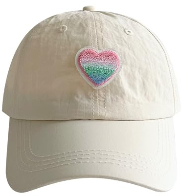 JIAHG Casquette de Base-Ball Fille été Motif à Cœur Coloré Casquette Visière pour Enfant 3-8 Ans Chapeau de Soleil Léger Respirant Réglable pour Aller à l'école, Course, Cyclisme