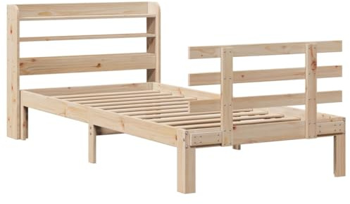 vidaXL Massivholzbett, Holzbett Bett mit Kopfteil Fußteil, Bettgestell mit Lattenrost, Einzelbett für Schlafzimmer, 75x190cm Kiefer