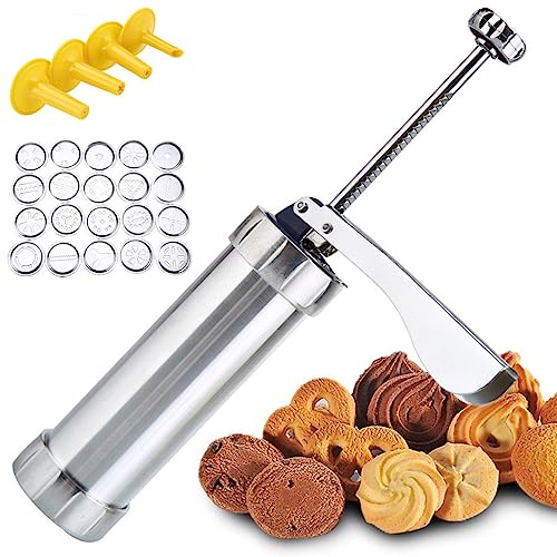Cookie Press Biscuit Maker,Biscuit Press Cookie Press Gun Kit Stainless Steel Manual Churros Maker Machine DIY Pastry Syringe Extruder Nozzles Piping Cream Biscuit Maker(Style 3)