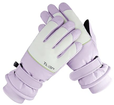 Andiker Guanti da sci da donna, antivento, impermeabili, termici con fodera in peluche, fibbia anti-smarrimento, palmo antiscivolo, guanti invernali touch screen (viola)