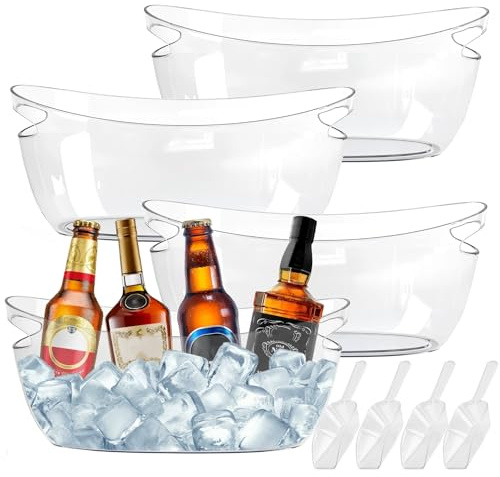 4-Pack Ice Buckets for Parties - Extra Large 5.5L Clear Beverage Tubs with Scoops, Perfect for Champagne, Beer, Sparkling Wine, and Cocktails - Mimosa Bar Supplies