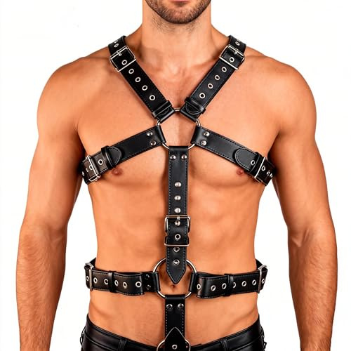 nujett Mens PU Leather Chest Harness Adjustable Body Belt with Buckles Punk Gothic Festival Clubwear Costume Black Fashion Harness Accessories Outfit Party Nightclub Valentine's Day Gift for Men