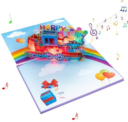 WNXGNHO Carte De Vœux Musicale 3D Message De Train Arc-en-Ciel avec Enveloppe Éclairage LED Fournitures De Fête De Bénédiction Carte De Célébration d'anniversaire