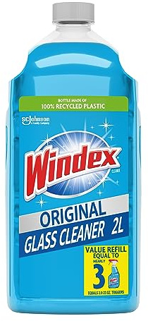 Windex Refill Glass and Window Cleaner Bottle, Bottle Made from 100% Recycled Plastic, Surface Cleaning Spray, Original Blue Scent, 2L (67.6 Fl Oz)