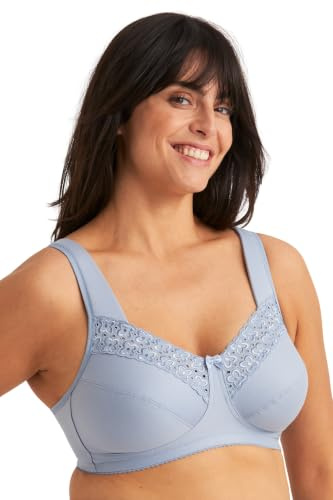 Miss Mary of Sweden - Broderie Anglaise, Non Wired Bras for Women, Everyday Bras, Comfortable Cotton, Supportive Full Coverage Blue