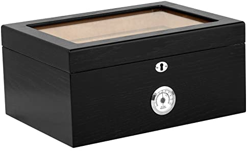 Quality Importers Milano Glasstop Cigar Humidor, Holds 75-100 Cigars, Black Oak
