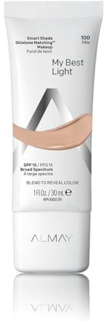 Almay Skintone Matching Foundation, Smart Shade Face Makeup with SPF 15, Hypoallergenic, Oil-Free, Dermatologist-Tested, 100 My Best Light, 1 fl oz