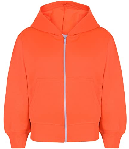 A2Z 4 Kids Girls Boys Classic Plain Full Zip-Up Hooded - Hoodie Plain Neon Orange 7-8