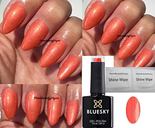 Bluesky Nail Gel Polish Coral Orange with Gold Shimmer CS36 UV LED Soak Off 10ml