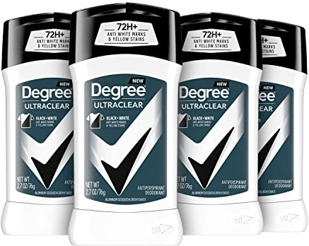 Degree Men UltraClear Antiperspirant Deodorant Black + White 72-Hour Sweat & Odor Protection Antiperspirant For Men With MotionSense Technology 2.7 Ounce (Pack of 4)