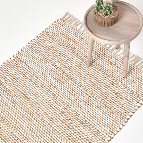 Homescapes Chindi-Teppich Horizon 120x170cm, handgewebter Teppich im Flickenteppich-Stil mit Zickzack-Muster, Flachgewebe aus Hanf & Baumwolle, Creme-Natur