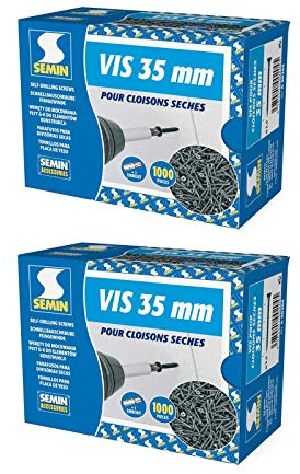 Semin - Vis Auto Perceuse 35 mm - Fixation des Plaques de Plâtre sur l'Ossature - Intérieur - Boîte de 1000 Pièces (Lot de 2000)