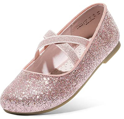 DREAM PAIRS Girls Sparkly Ballet Flats,Pink,12 Little Kid