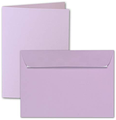 ARTOZ 50x DIN A6 Faltkarten-Set mit Umschlägen - Flieder (Lila) - 105 x 148 mm - gerippte Bastelkarten blanko mit Brief-Umschlägen - 220 g/m²