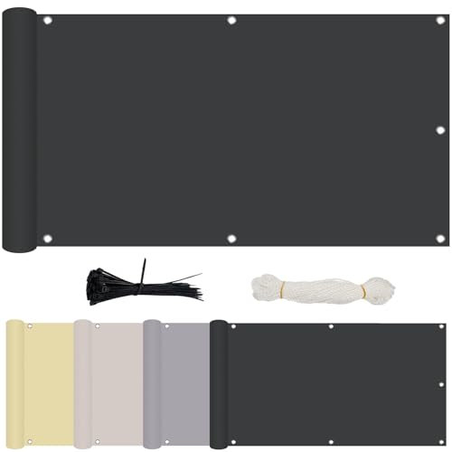 Balkon Sichtschutz Ohne Bohren, (700 Größen 7 Farben) Blickdichte Balkonverkleidung Balkonabdeckung Wetterfest UV-Schutz 100% Schutz der Privatsphäre für Balkon Garten Anthrazit 80x400cm