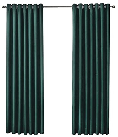 Olivia Rocco Blackout Eyelet Curtains Black Out Thermal Ring Top Curtain Pair Window Treatment Living Room Bedroom, 66 (Width) x 72 (Drop) Emerald Green