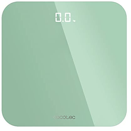 Cecotec Báscula de Baño Digital Surface Precision 9350 Healthy Mint. Carga USB, Pantalla LED Invisible, 300 x 300 mm, 4 Sensores de medición, Hasta 180 Kg