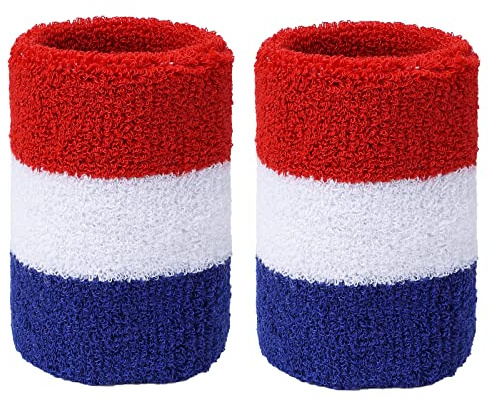 Yolev Striped Wrist Sweatbands Moisture Wicking Sweat Absorbing Cotton Sweat Band for Men and Women Athletic Cotton Terry Cloth Wristbands