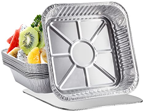 Huixinue Bandejas Aluminio Desechables para asar 12 piezas,Bandeja Aluminio para asar,Bandejas de Aluminio Desechables con tapa para hornear,Bandeja Barbacoa para hornear,cocinar. (1650ml)