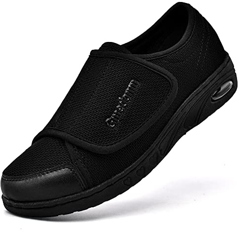 Gmedonm Women's Wide Shoes with Adjustable Lightweight for Diabetic Edema Plantar Fasciitis Bunions Arthritis Swollen Feet Air Cushion Bottom Fattening and Widening Elderly Shoes Black