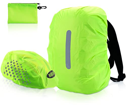 Ourdort Copertura Riflettente per Zaino,Copri per Casco Bici Impermeabile,parapioggia Elastica con Strisce Riflettenti, Alta visibilità,Adatta per Campeggio all'aperto, Escursionismo （2 Pezzi ）