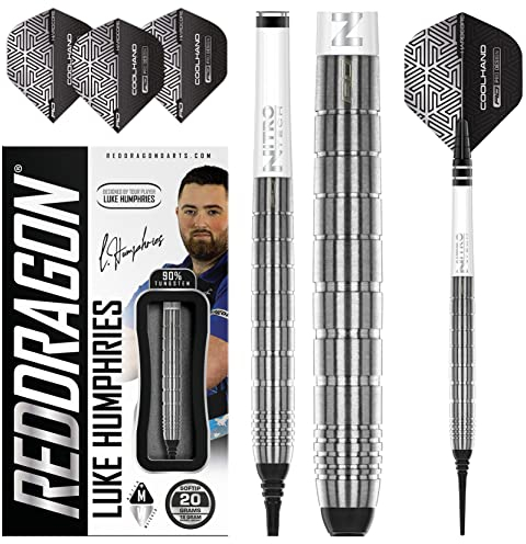 RED DRAGON Luke Humphries TX1 18 Gramm Premium Wolfram Softip Dart Set mit Flüge und Schäften