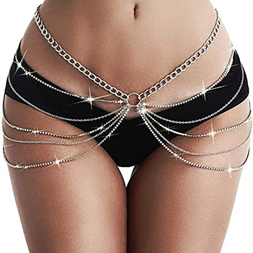 Wedity Fiesta Cadena De Cristal De Cintura Con Varias Capas De Borlas, Cadena Corporal De Muslos Sexy Para Bikini, Joyería Para Mujer, Accesorios Ajustables En Plata