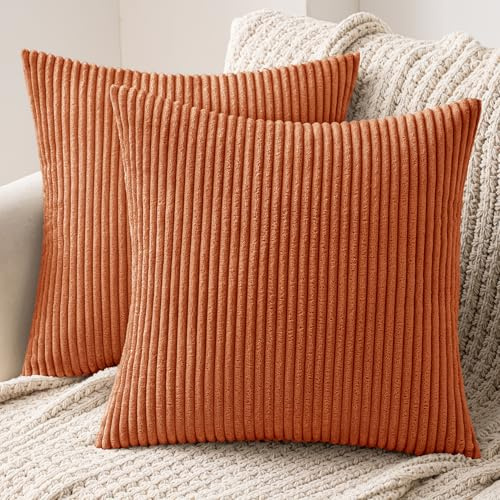 MIULEE Set of 2 Corduroy Cushion Cover 40x40 Caramel Sofa Cushions | Pillow Cases Sofa Modern Soft Decorative Couch Cushions With Hidden Zip