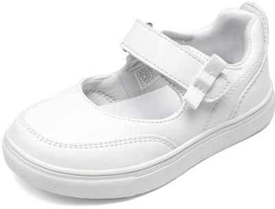 DREAM PAIRS Kids Girls Mary Jane Sneakers Strap Toddler Little Girls School Shoes Soft Walking Party Flat Shoes,Size 11 Little Kid,White,SDFS2323K