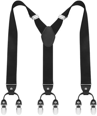 ACWOO Herren Hosenträger, 6 Clips Duty Men Braces Y Zurück, Extra Stark Breit 3,5 cm, Einstellbar und Elastisch (Schwarz)