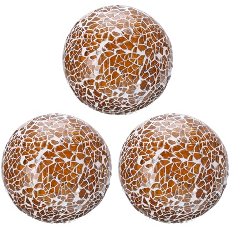 sourcing map 3 bolas de cristal decorativas de 8 cm, esferas de centro de mesa, esferas de mosaico de vidrio para decoración, cuencos, jarrones, mesa de comedor, fiesta, color marrón claro