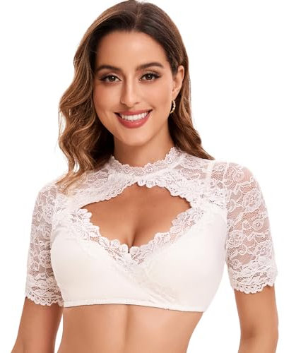 Goxozzy Dirndl Bluse Damen,Dirndl Bluse,Dirndlbluse Spitze,Dirndlbluse,Einzigartige Brustausschnitt Kurzarm Dirndlbluse (DE/NL/SE/PL, Numerisch, 42, Regular, Regular, weiße)