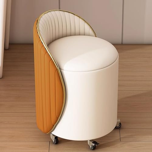 Ankleidehocker mit 360° drehbarer Basis, Frisierstuhl mit Holzgestell, runder osmanischer Fußschemel,Runder Ottoman-Fußhocker mit Stauraum, Bewegliche Fußstütze,Garderoben-Make-up-Hocker(A)